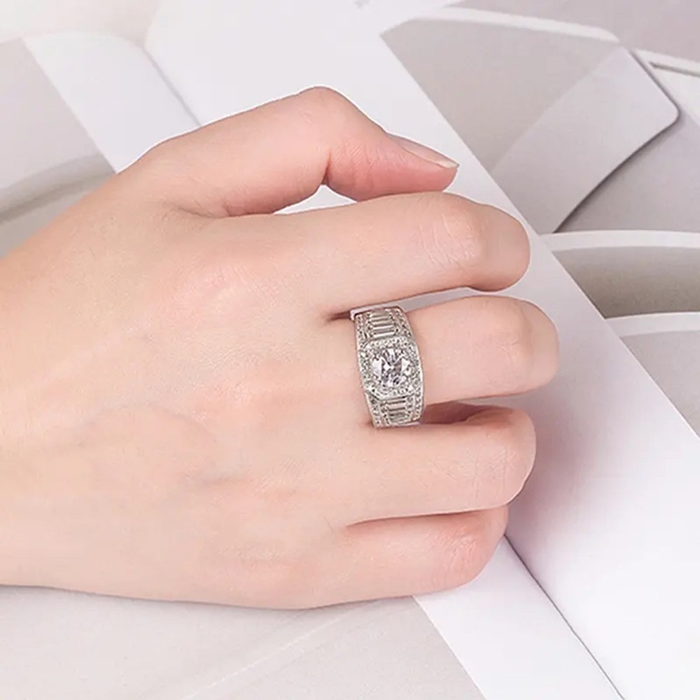 💎243💎 MENS PLATINUM PLATED GENUINE MOISSANITE DIAMOND WEDDING RING - Picture 8 of 13
